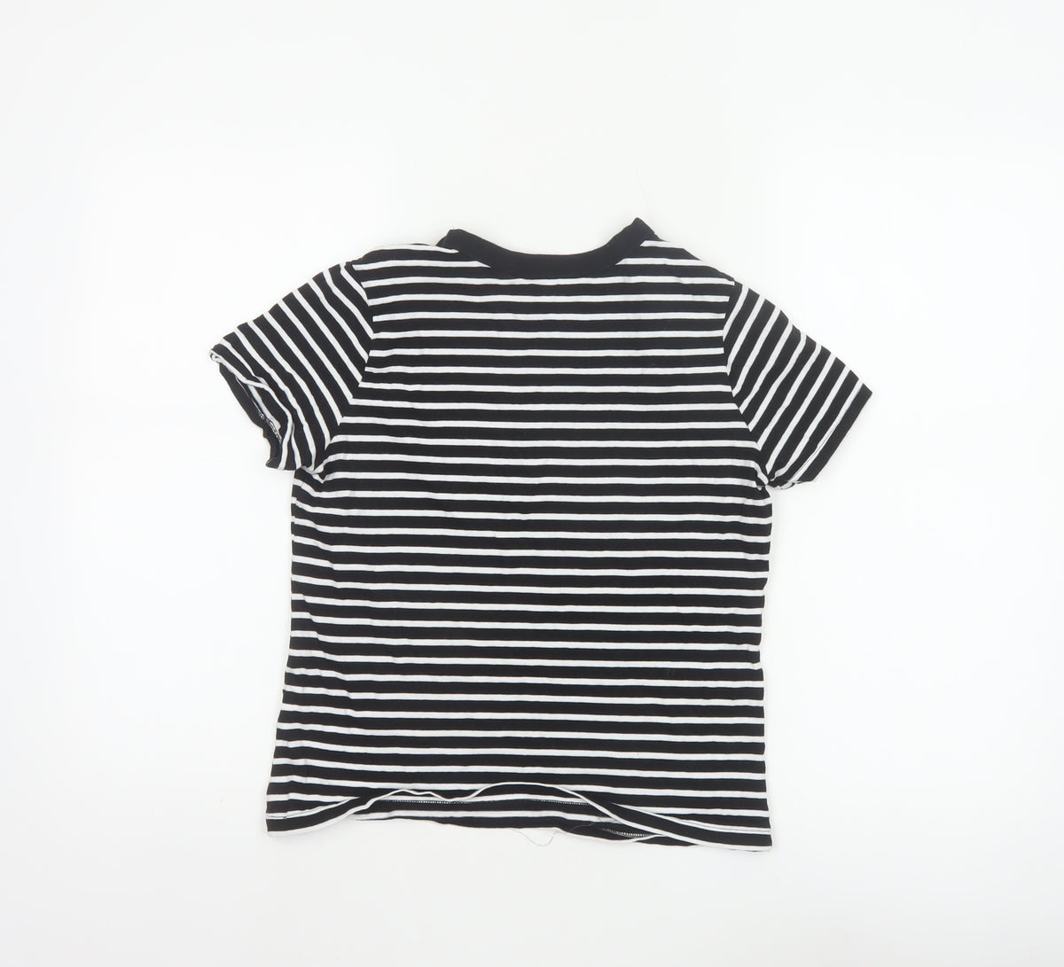 Next Women Black White Striped Petite S Cotton Basic Short Sleeve T-Shirt