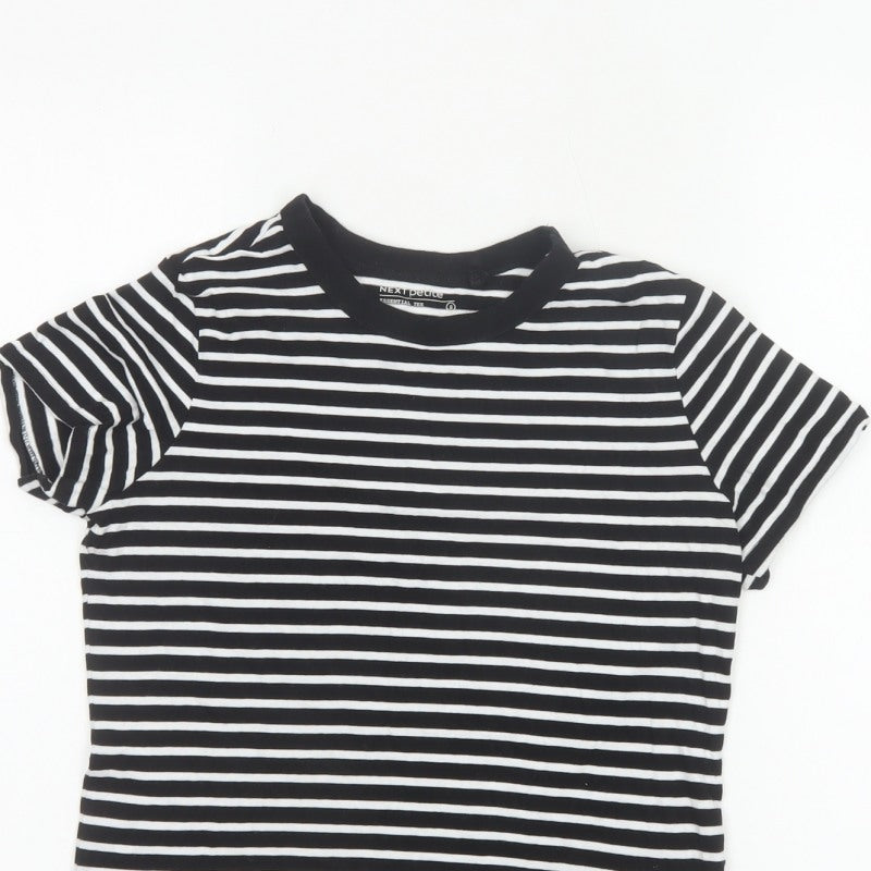 Next Women Black White Striped Petite S Cotton Basic Short Sleeve T-Shirt