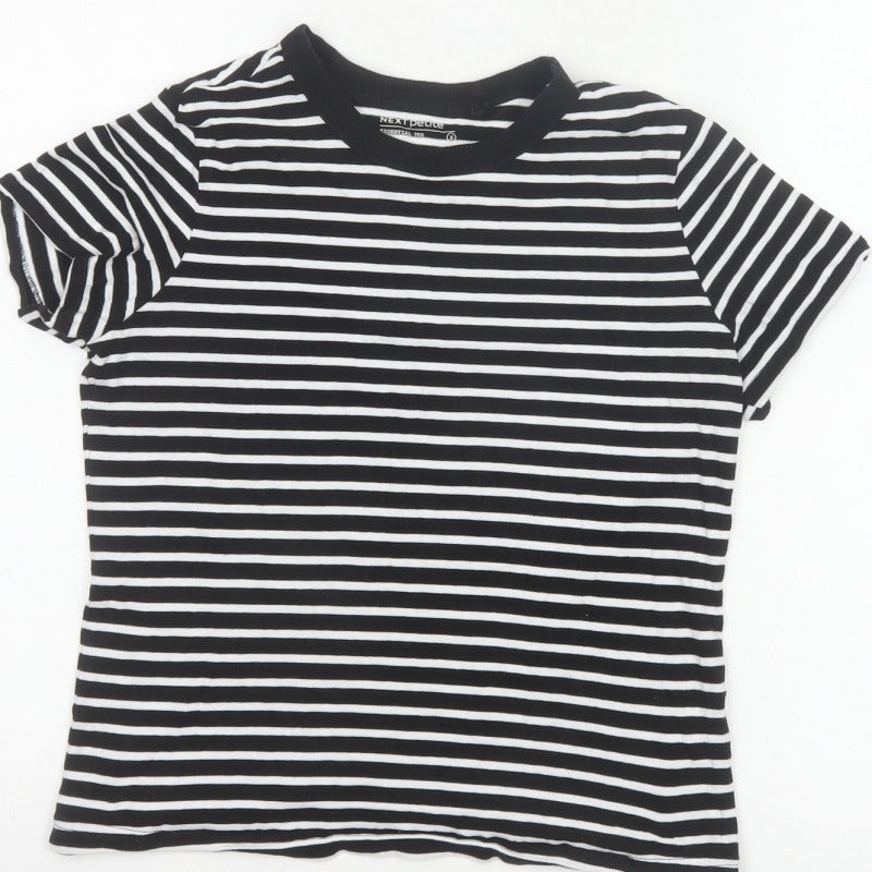 Next Women Black White Striped Petite S Cotton Basic Short Sleeve T-Shirt