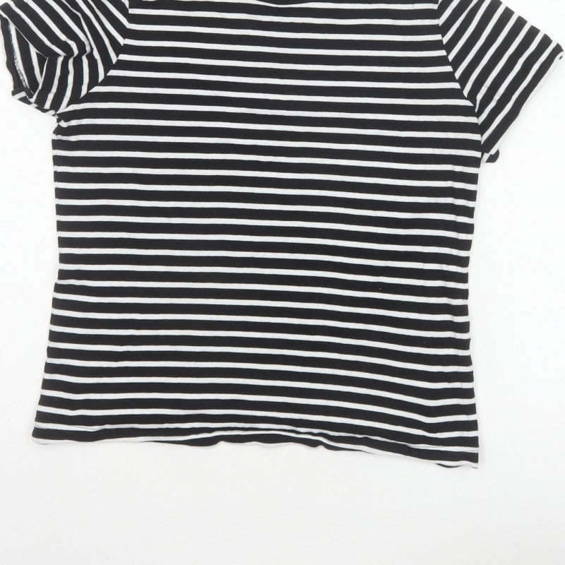 Next Women Black White Striped Petite S Cotton Basic Short Sleeve T-Shirt