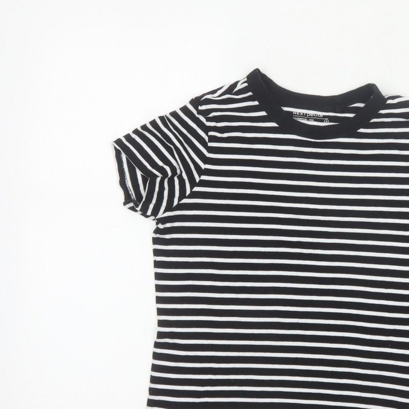 Next Women Black White Striped Petite S Cotton Basic Short Sleeve T-Shirt