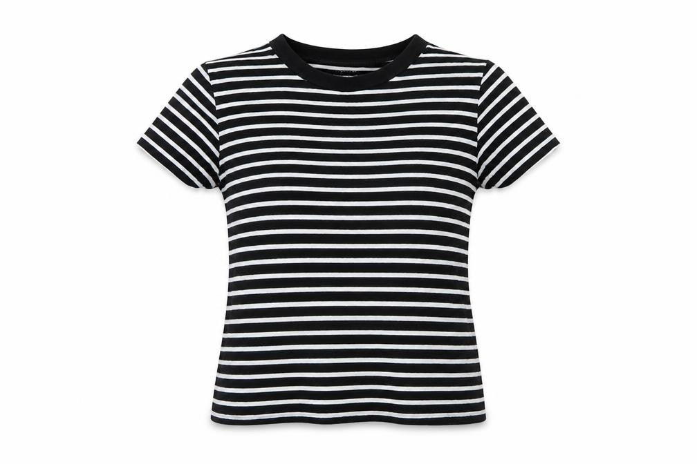 Next Women Black White Striped Petite S Cotton Basic Short Sleeve T-Shirt