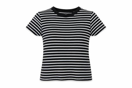 Next Women Black White Striped Petite S Cotton Basic Short Sleeve T-Shirt
