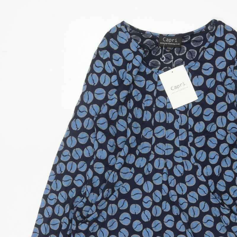 Capri Women's Blue Geometric Print Long Sleeve Tunic Blouse Size M