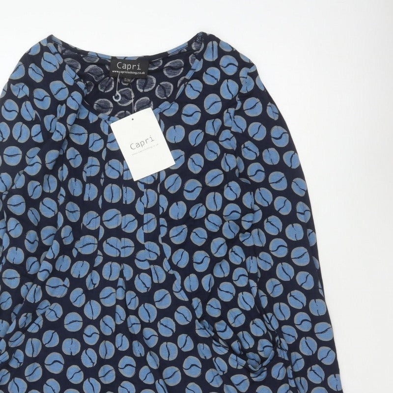 Capri Women's Blue Geometric Print Long Sleeve Tunic Blouse Size M