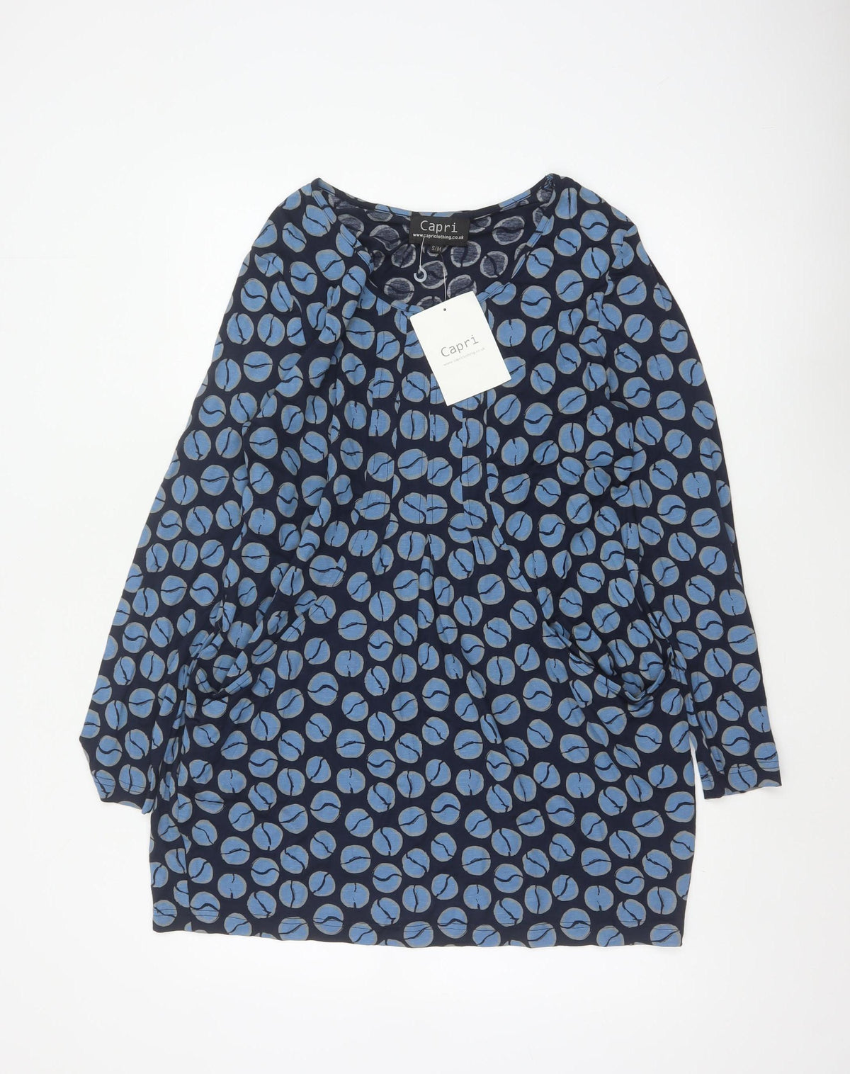 Capri Women's Blue Geometric Print Long Sleeve Tunic Blouse Size M