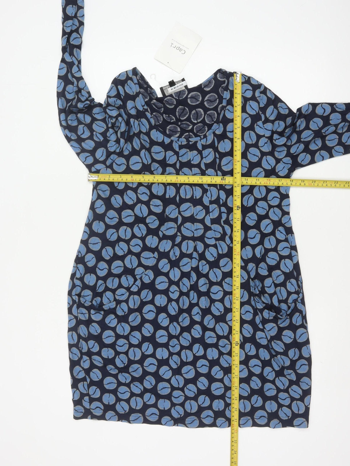 Capri Women's Blue Geometric Print Long Sleeve Tunic Blouse Size M