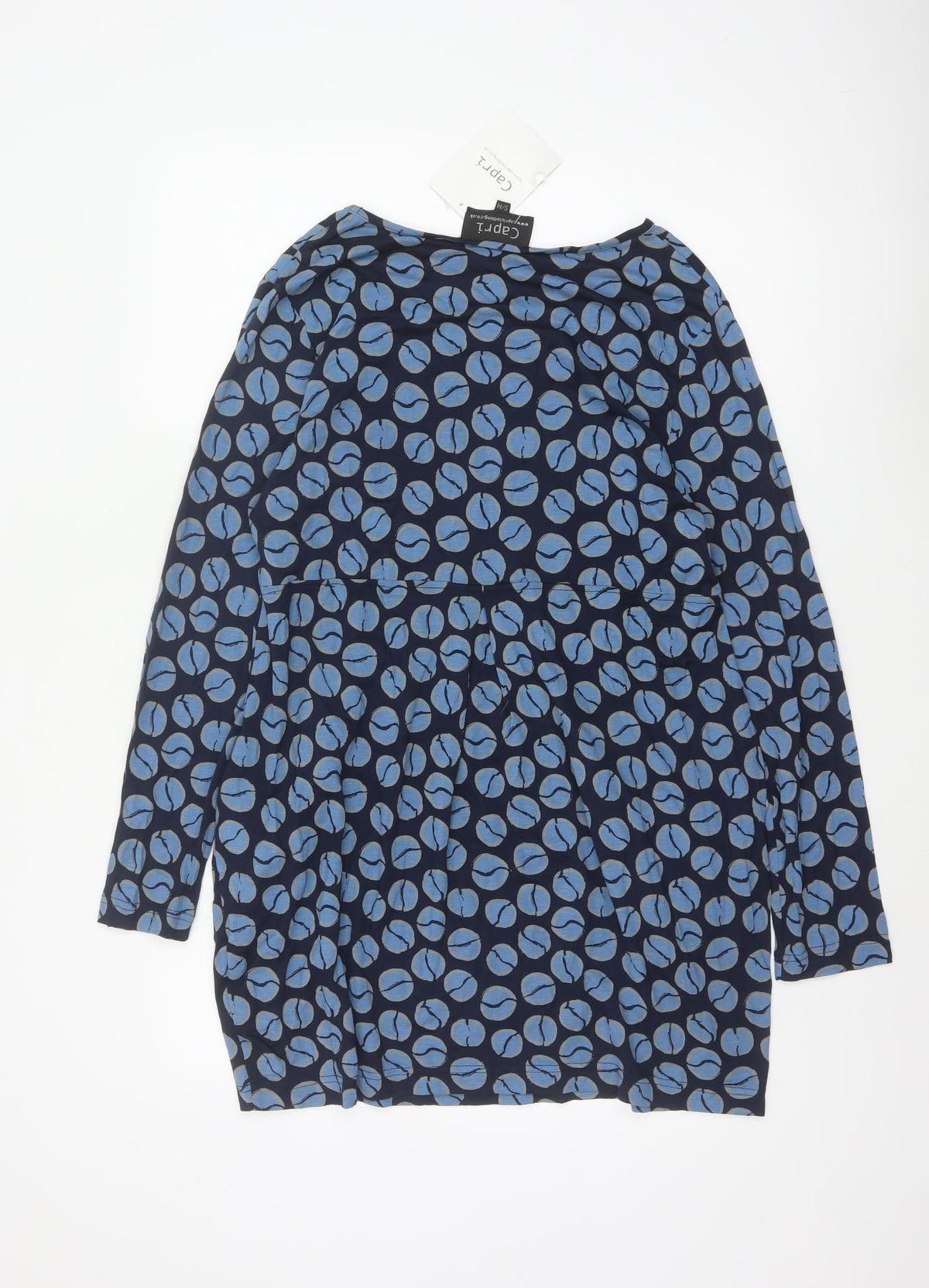 Capri Women's Blue Geometric Print Long Sleeve Tunic Blouse Size M
