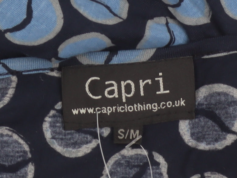Capri Women's Blue Geometric Print Long Sleeve Tunic Blouse Size M