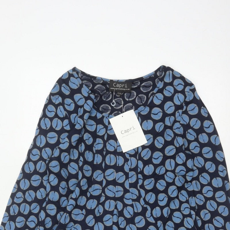 Capri Women's Blue Geometric Print Long Sleeve Tunic Blouse Size M