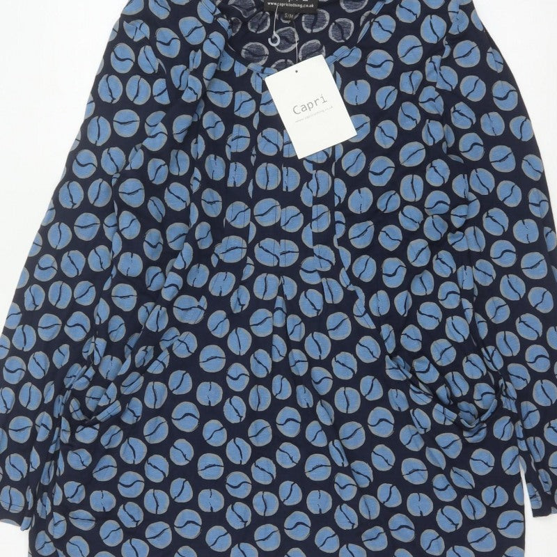 Capri Women's Blue Geometric Print Long Sleeve Tunic Blouse Size M