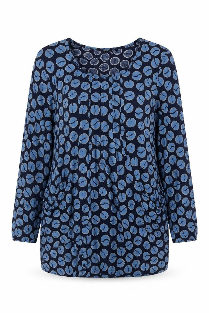 Capri Women's Blue Geometric Print Long Sleeve Tunic Blouse Size M
