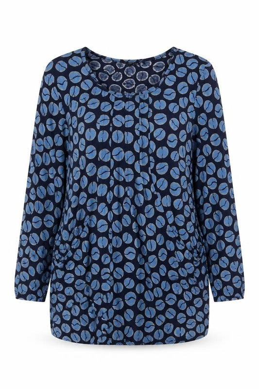 Capri Women's Blue Geometric Print Long Sleeve Tunic Blouse Size M