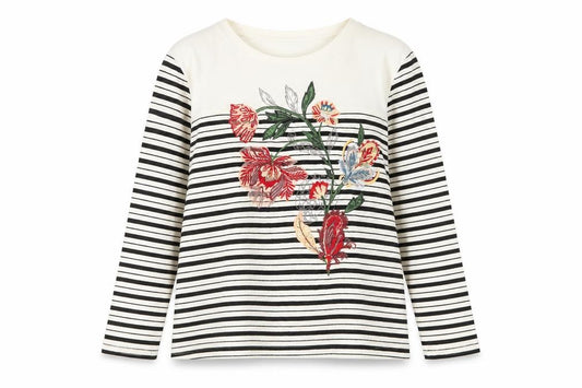 Marks & Spencer Women’s Multicoloured UK 14 Floral Striped Jersey Top