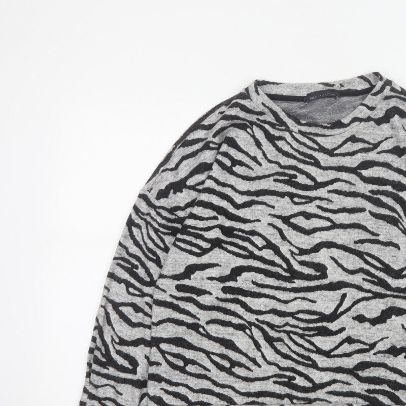 Marks and Spencer Women Grey UK 18 Basic Zebra Print Long Sleeve Jersey Top