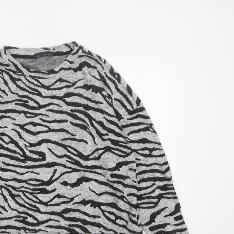 Marks and Spencer Women Grey UK 18 Basic Zebra Print Long Sleeve Jersey Top