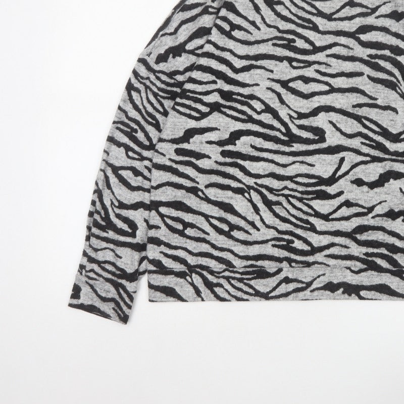 Marks and Spencer Women Grey UK 18 Basic Zebra Print Long Sleeve Jersey Top
