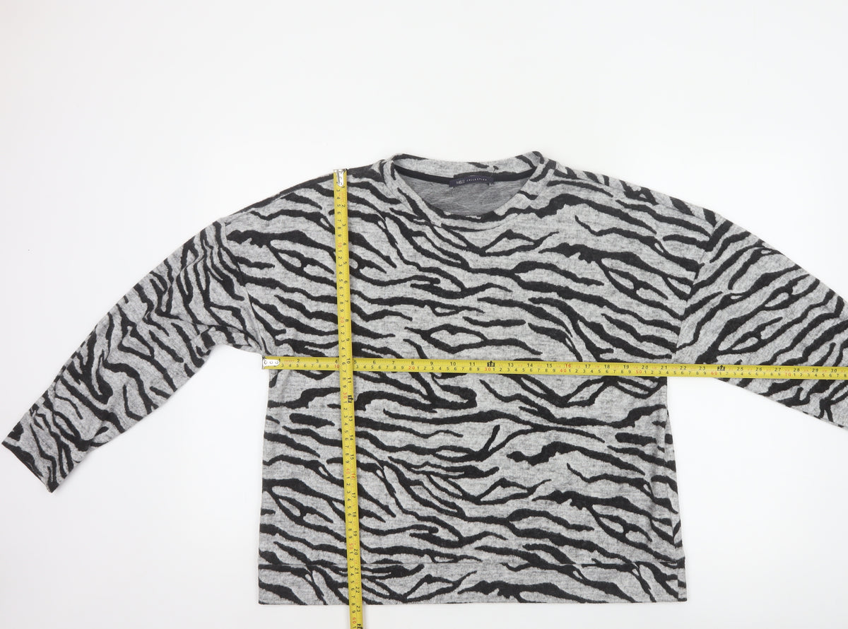 Marks and Spencer Women Grey UK 18 Basic Zebra Print Long Sleeve Jersey Top