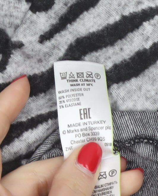 Marks and Spencer Women Grey UK 18 Basic Zebra Print Long Sleeve Jersey Top