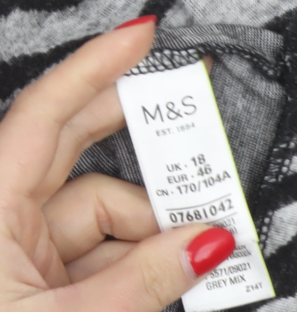 Marks and Spencer Women Grey UK 18 Basic Zebra Print Long Sleeve Jersey Top