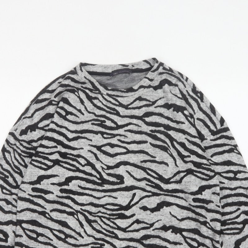 Marks and Spencer Women Grey UK 18 Basic Zebra Print Long Sleeve Jersey Top