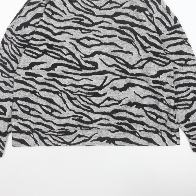 Marks and Spencer Women Grey UK 18 Basic Zebra Print Long Sleeve Jersey Top