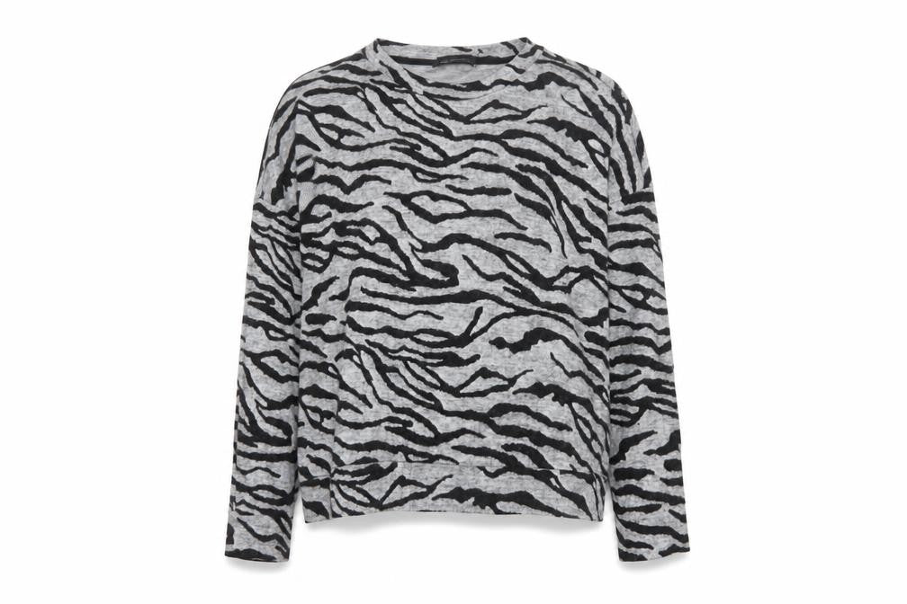 Marks and Spencer Women Grey UK 18 Basic Zebra Print Long Sleeve Jersey Top