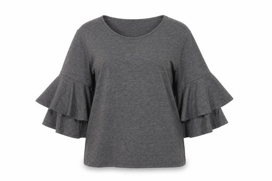 New Look Women Grey UK 16 Jersey Ruffle Bell Sleeve Top