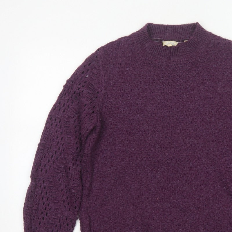 Fat Face Women's Purple UK 10 Pullover Raglan Open-Knit Sleeve Jumper