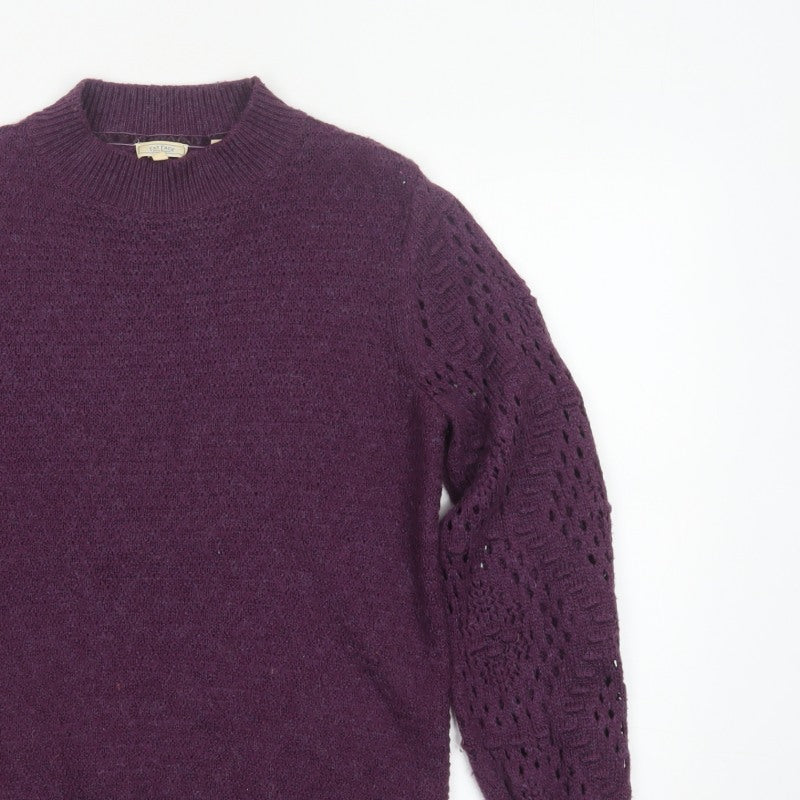 Fat Face Women's Purple UK 10 Pullover Raglan Open-Knit Sleeve Jumper