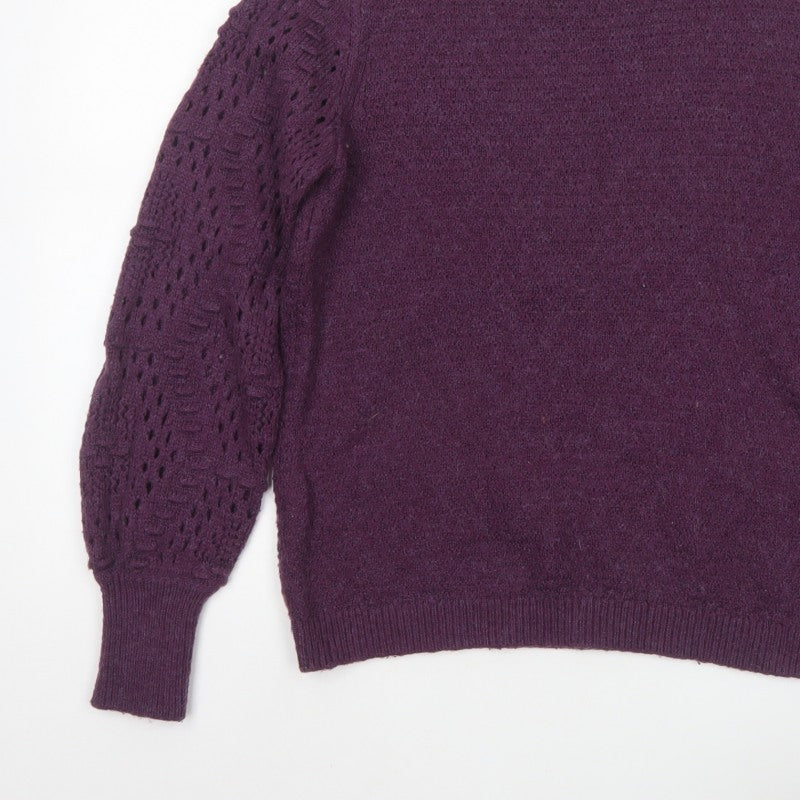 Fat Face Women's Purple UK 10 Pullover Raglan Open-Knit Sleeve Jumper