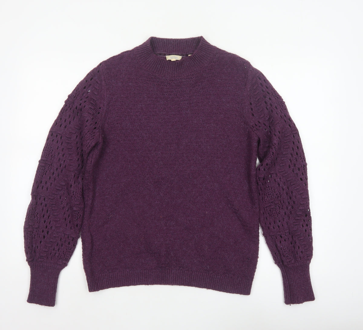 Fat Face Women's Purple UK 10 Pullover Raglan Open-Knit Sleeve Jumper