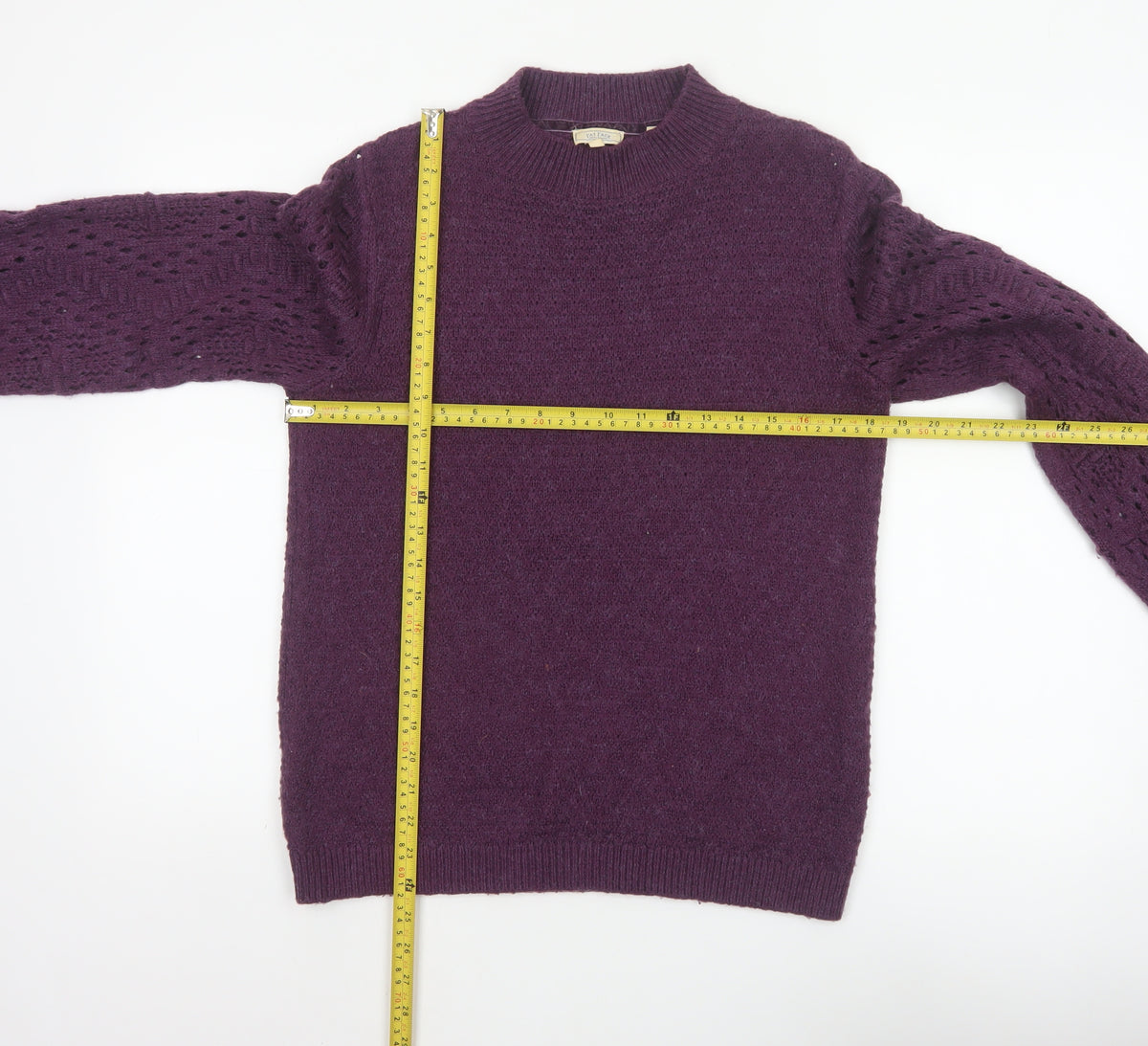Fat Face Women's Purple UK 10 Pullover Raglan Open-Knit Sleeve Jumper