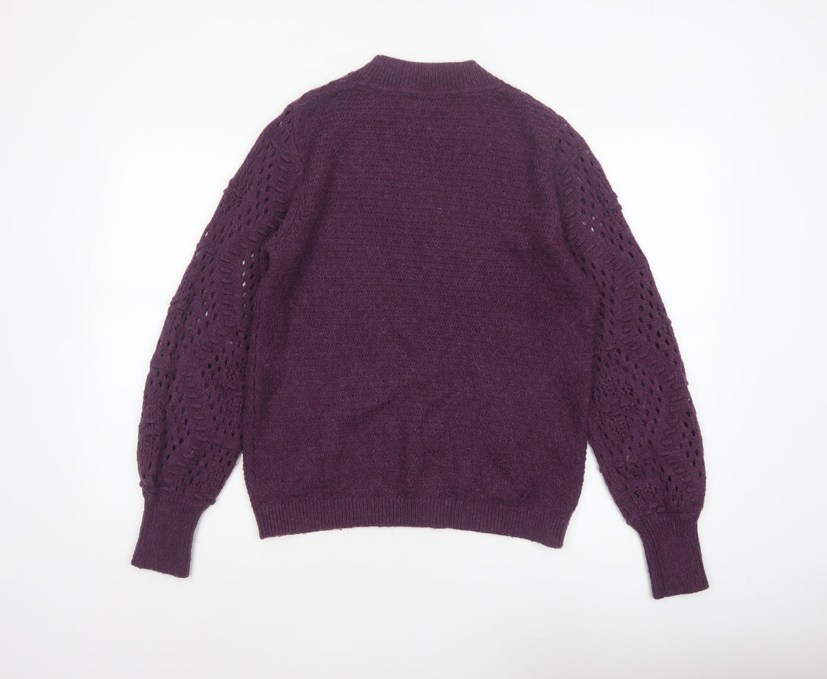 Fat Face Women's Purple UK 10 Pullover Raglan Open-Knit Sleeve Jumper