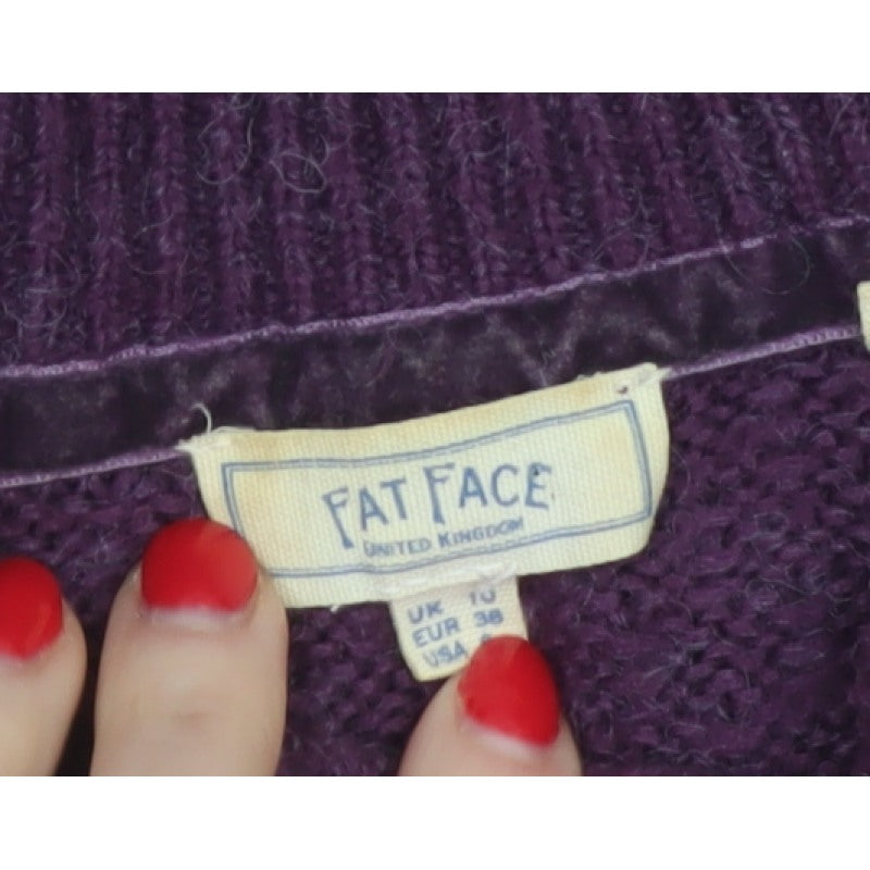 Fat Face Women's Purple UK 10 Pullover Raglan Open-Knit Sleeve Jumper