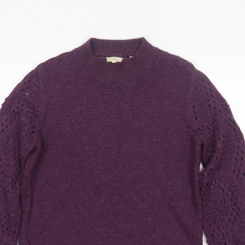 Fat Face Women's Purple UK 10 Pullover Raglan Open-Knit Sleeve Jumper