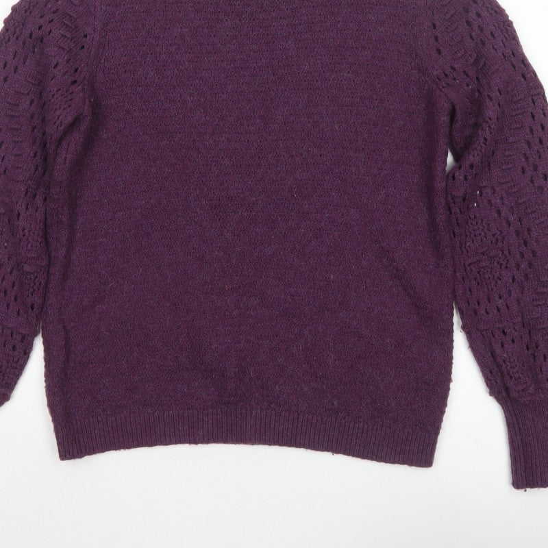 Fat Face Women's Purple UK 10 Pullover Raglan Open-Knit Sleeve Jumper