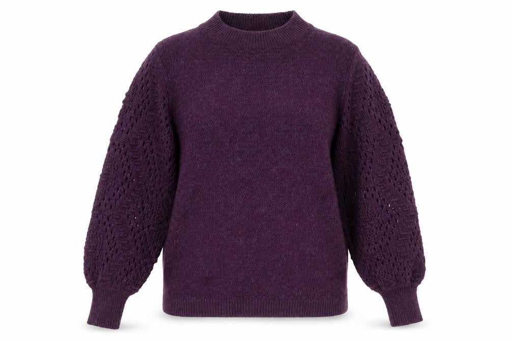 Fat Face Women's Purple UK 10 Pullover Raglan Open-Knit Sleeve Jumper