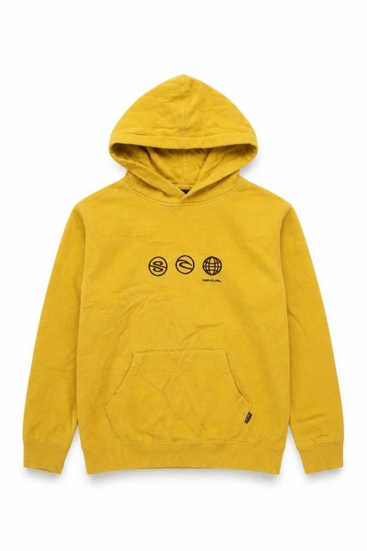 Rip Curl Boys Yellow Logo Pullover Hoodie 12 Years Fleece Kangaroo Pocket