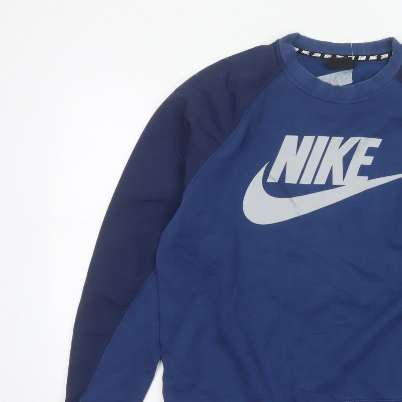 Nike Men's Blue L Pullover Crew Neck Logo Graphic Fleece Sweatshirt
