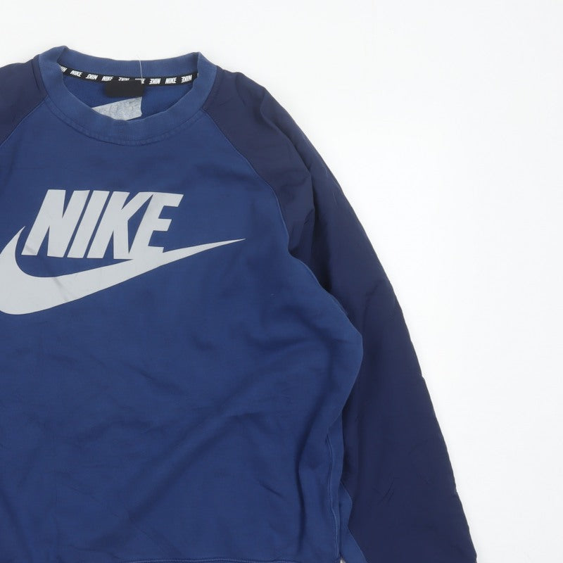 Nike Men's Blue L Pullover Crew Neck Logo Graphic Fleece Sweatshirt