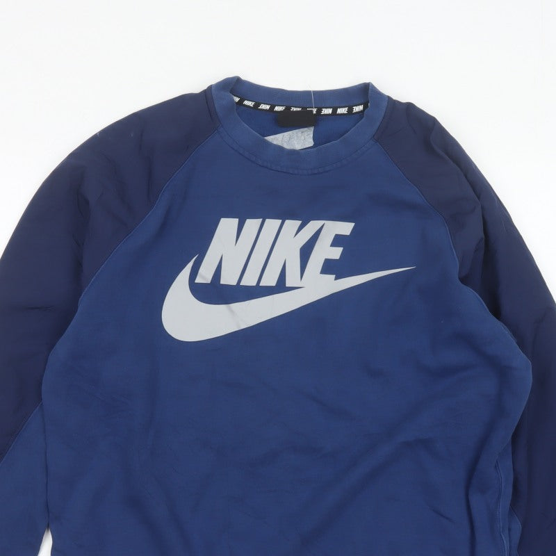 Nike Men's Blue L Pullover Crew Neck Logo Graphic Fleece Sweatshirt