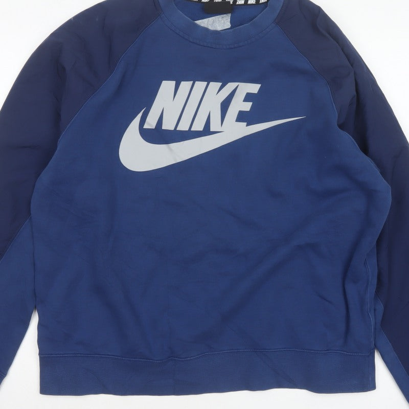 Nike Men's Blue L Pullover Crew Neck Logo Graphic Fleece Sweatshirt