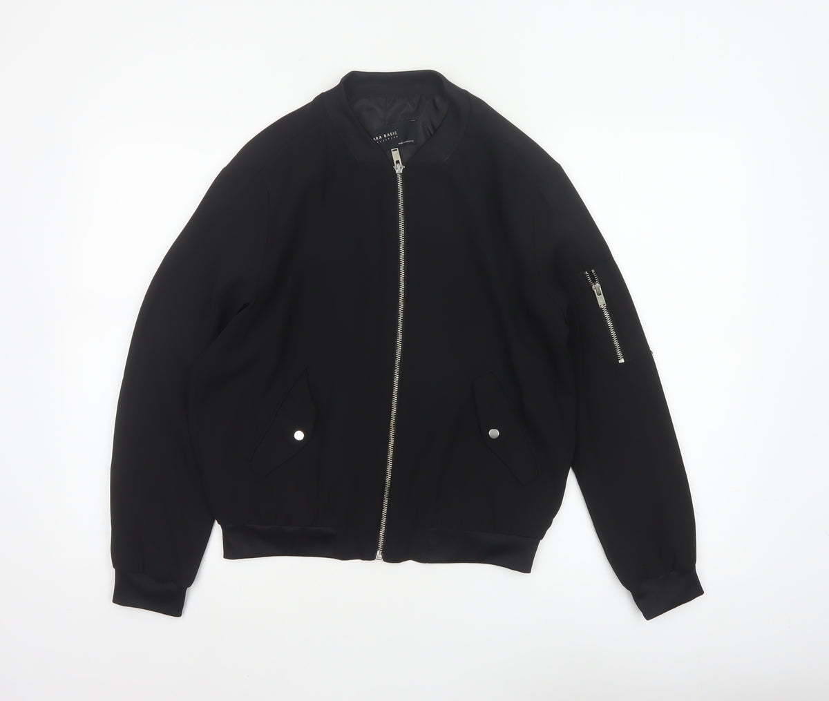 Zara Basic Women Black UK 8 Bomber Jacket Full Zip Lined