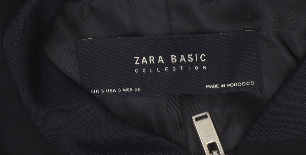Zara Basic Women Black UK 8 Bomber Jacket Full Zip Lined