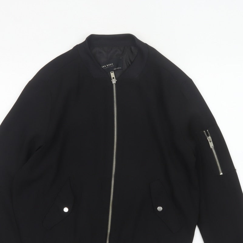 Zara Basic Women Black UK 8 Bomber Jacket Full Zip Lined