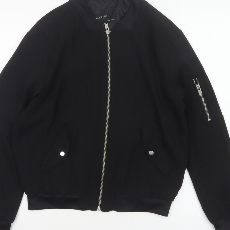Zara Basic Women Black UK 8 Bomber Jacket Full Zip Lined