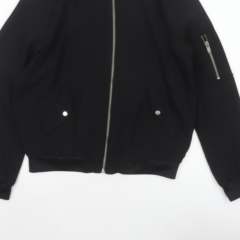 Zara Basic Women Black UK 8 Bomber Jacket Full Zip Lined