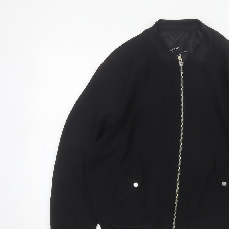 Zara Basic Women Black UK 8 Bomber Jacket Full Zip Lined
