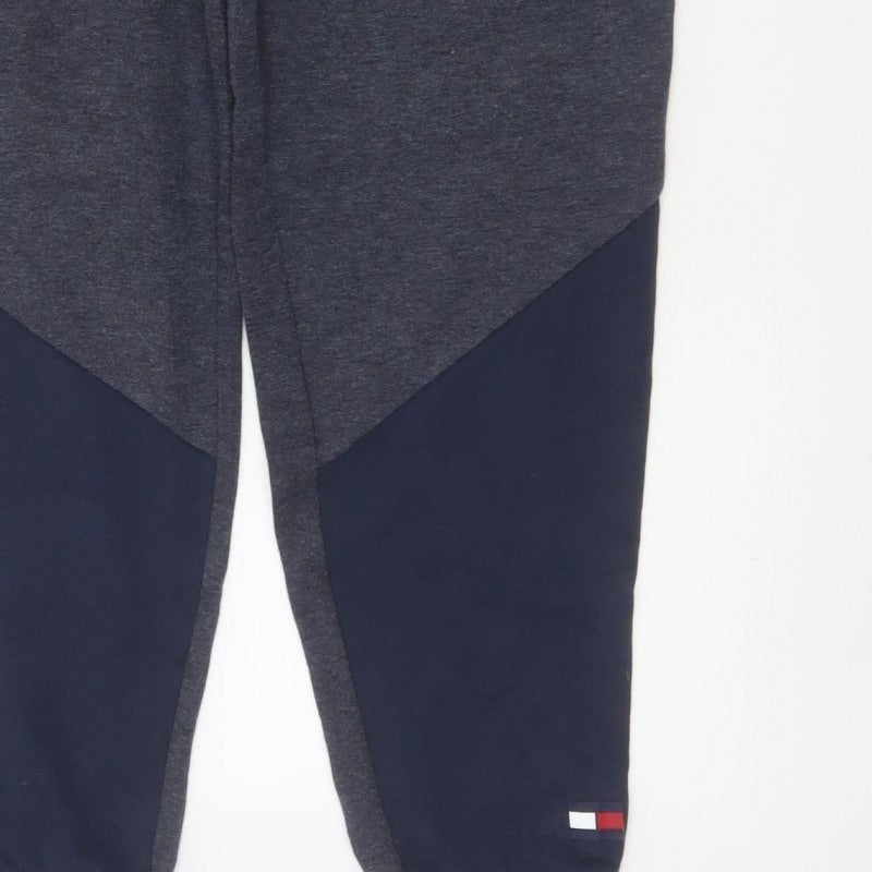 Tommy Hilfiger Men Grey Navy S Jogger Trousers Drawstring Cuffed Logo